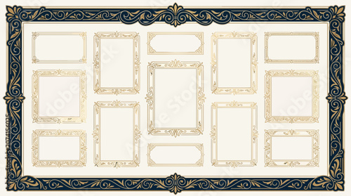Ornate Golden Picture Frames Arrangement on Textured Cream Background