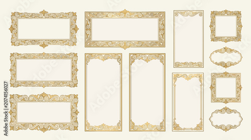 Ornate gold frames, vintage decorative borders, elegant design elements set
