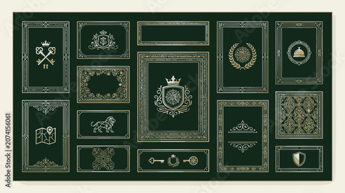Ornate Silver Border Designs Collection - Frames, Emblems, Keys, Map