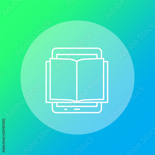 Ebook reader tablet book features colorful vector element. Enhances digital education library and online learning process.