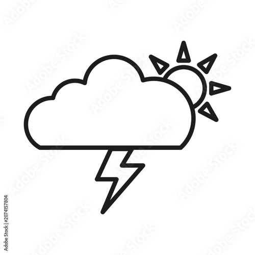 Lightning cloud weather features outline vector element. Represents autumn storm climate and morning sky forecast.
