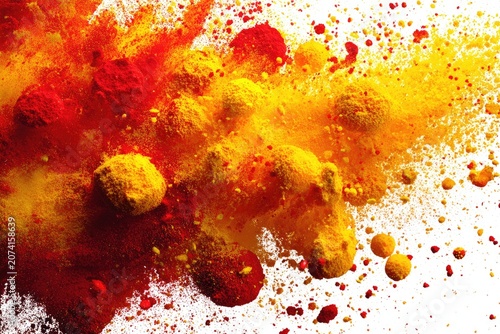 Splashes of vibrant red and yellow powder explosion
