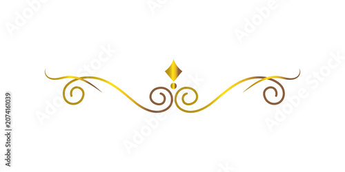 Elegant golden decorative divider flourish isolated on transparent background