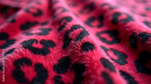 A close-up view of a vibrant pink leopard print fabric texture