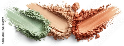 Three shades swatched green, beige, & terracotta powder