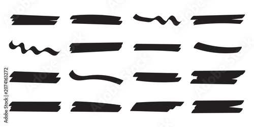 Fotografie Various marker pen black strokes with different length and thickness hand drawn set