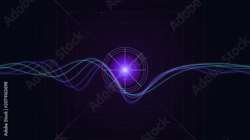 Abstract Digital Energy Waves Pulsing With Glowing Center Light Effect