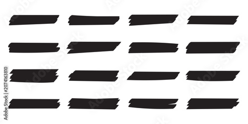 Black highlighter bold horizontal lines set. Highlighter brush marking use for headline, scribble mark stroke of highlighted pen.  Eps10.