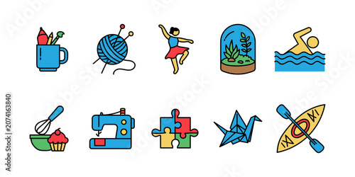 Set of Colorful Hobby and Leisure Icons