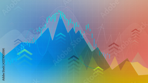 Obraz na płótnie Financial Landscape: A dynamic abstract illustration depicting an upward trend with fluctuating peaks and valleys, representing market volatility and growth