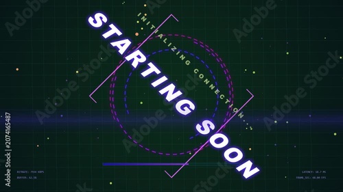 Digital Starting Soon Screen with Futuristic HUD Interface Graphics