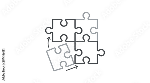 Four jigsaw puzzle pieces forming square unit.