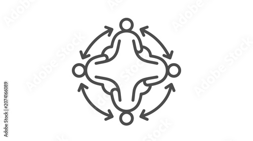 Four people connecting in circular workflow diagram.