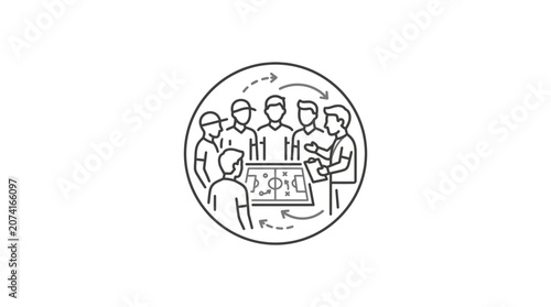 Group around circular workflow and strategy diagram.