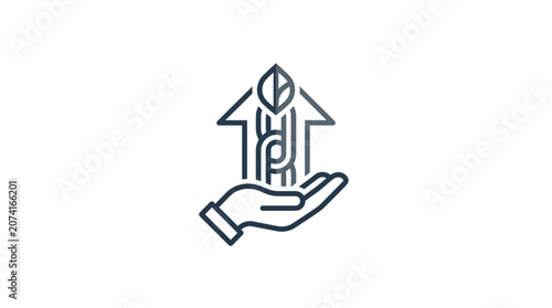 Hand holding green growth link arrow icon.