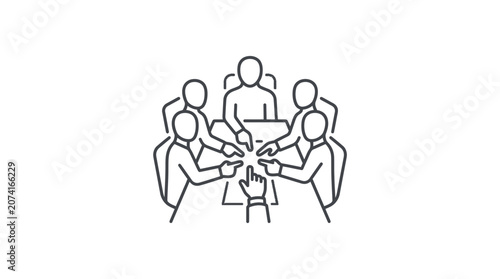 Hands reaching center of table during team meeting.