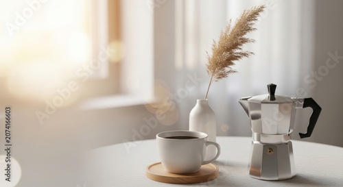 Morning Coffee Ritual - A Cozy Still Life with Coffee and Moka Pot.