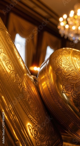 Ornate Golden Sculpture with Intricate Details and Elegant Design.