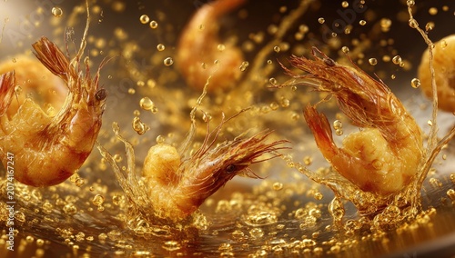 Crispy shrimp frying in hot oil