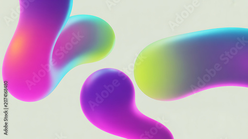 Abstract fluid shapes with vibrant color gradients on a light gray background a digital composition purple pink