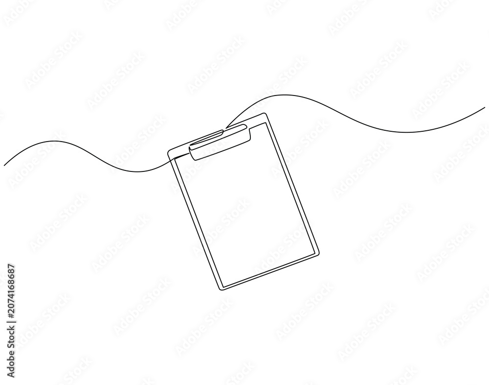 Obraz premium Continuous line drawing of clipboard. Single line illustration of clipboard. Planning concept. Editable outline