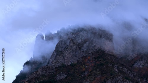 Aerial view from a drone of the mountains in the Boca del Infierno ravine. Hecho Valley. La Jacetania region. Huesca. Aragon. Spain. Europe