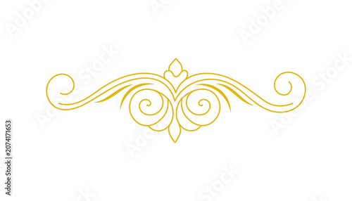 Golden ornate decorative flourish isolated on transparent background