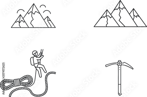 Photos Mountain climbing and adventure equipment line icons set with mountain climbing