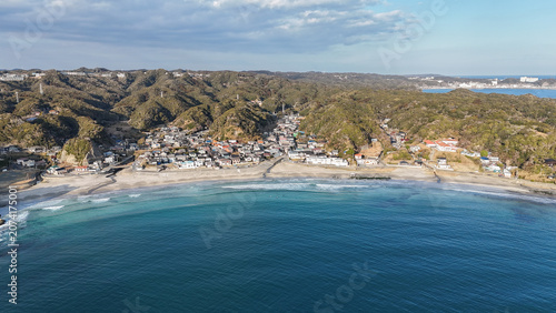 Aerial View of Ubara Risokyo and Rugged Pacific Coastline in Chiba, Japan