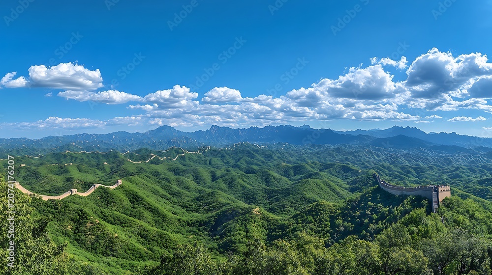 Fototapeta premium Great Wall of China under Cloudy Sky / 曇り空の下の万里の長城