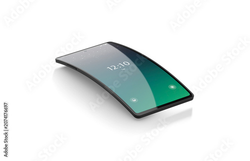 Blank turned on black phone flip display mockup png, transparent background, 3d rendering. Empty innovation touchscreen foldable frame mock up cut out. Clear flexible locked multi-display template.