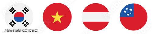 Set of round national flags of south korea, vietnam, austria, and samoa isolated on transparent background