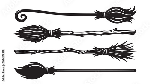 Obraz na plátně Smoke Wand Icon Set with Black Tribal Swirls and Curved Motion Lines for Tattoo
