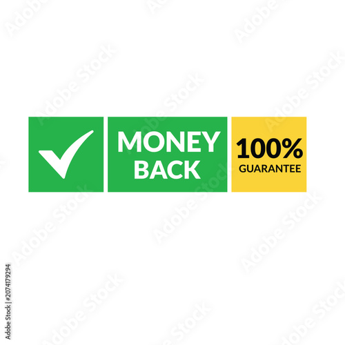 A graphic illustration of a money back guarantee sign with a checkmark