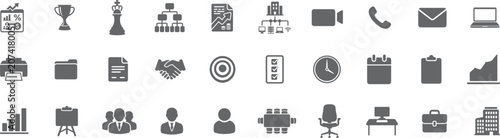 Business and Office icon set. Solid icon collection. Vector illustration.