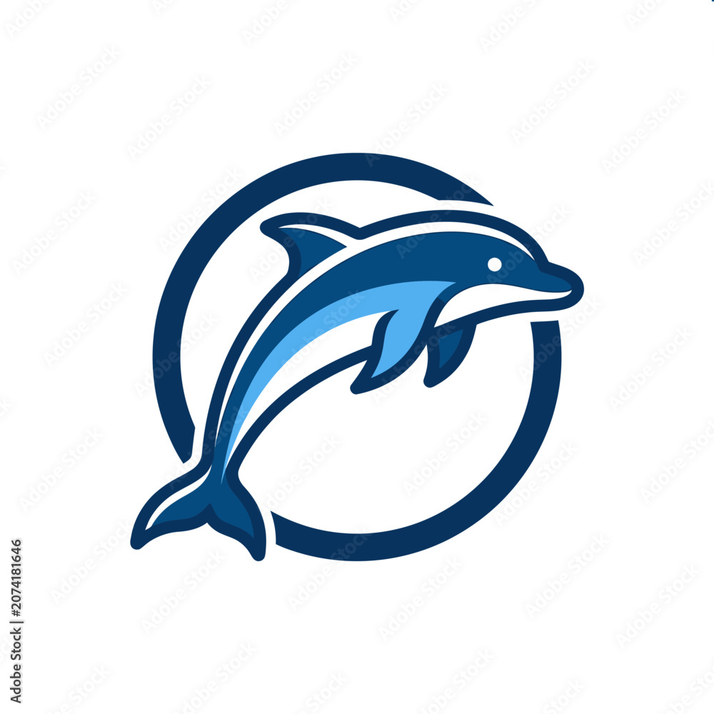 Fototapeta premium Blue Dolphin Jumping Inside a Circle Logo Design.
