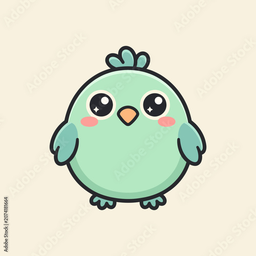 Cute cartoon baby bird illustration with big eyes and blush cheeks.