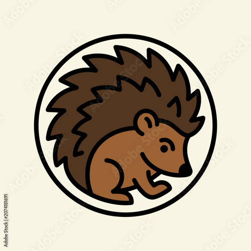 Cute cartoon hedgehog illustration inside a circle.