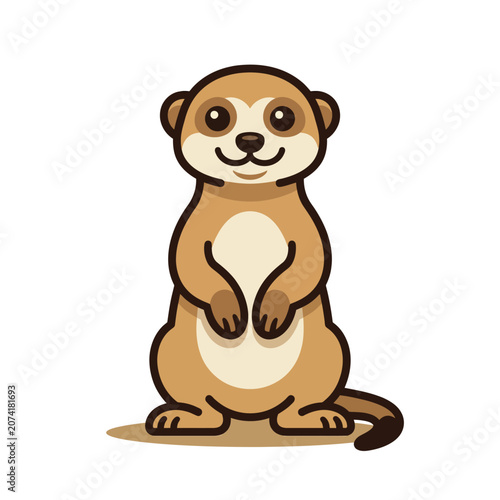 Cute Cartoon Meerkat Standing Alertly on White Background.