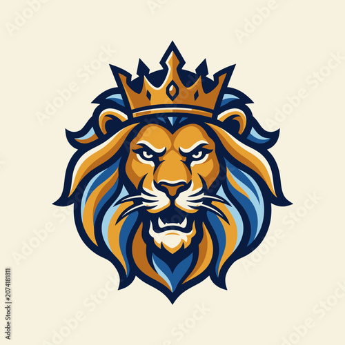 Majestic Lion Head Wearing a Royal Crown Emblem.