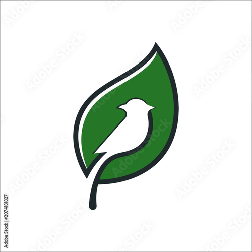 Stylized Bird Silhouette Inside a Green Leaf Shape Logo.
