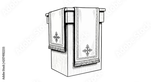 Wooden church pulpit vector with liturgical fabric runner and crosses