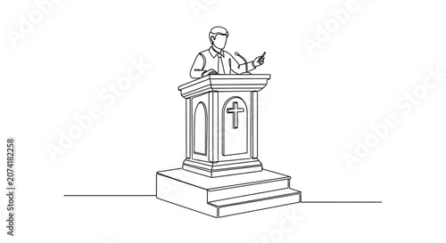 Man Preaching at a Church Pulpit Vector on a Dais