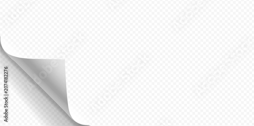 Paper curl corner background. Curled page corner with realistic paper fold effect. Revealing shadow. White sheet edge peeling back, Vector illustration