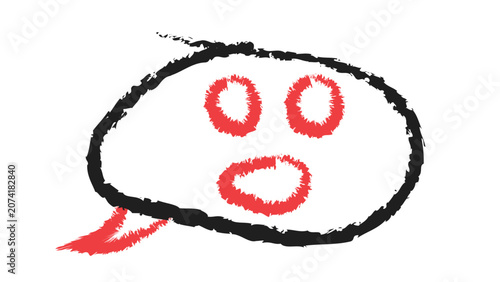 Fotografija Hand drawn doodle black rough sketch chat bubble with red shocked face
