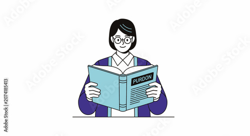 Photos Illustration of a happy person engrossed in reading a textbook.