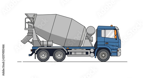 Blue cement mixer truck illustration with white background.