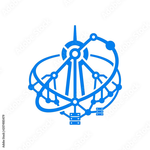 A blue digital icon representing a complex network of data