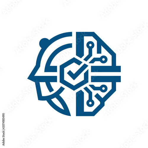 A blue digital icon representing artificial intelligence and data security