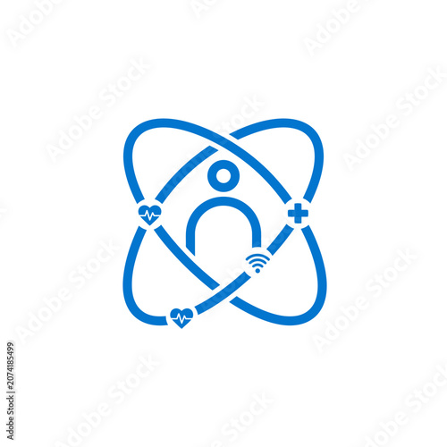 A blue digital icon representing connected health and wellness services
